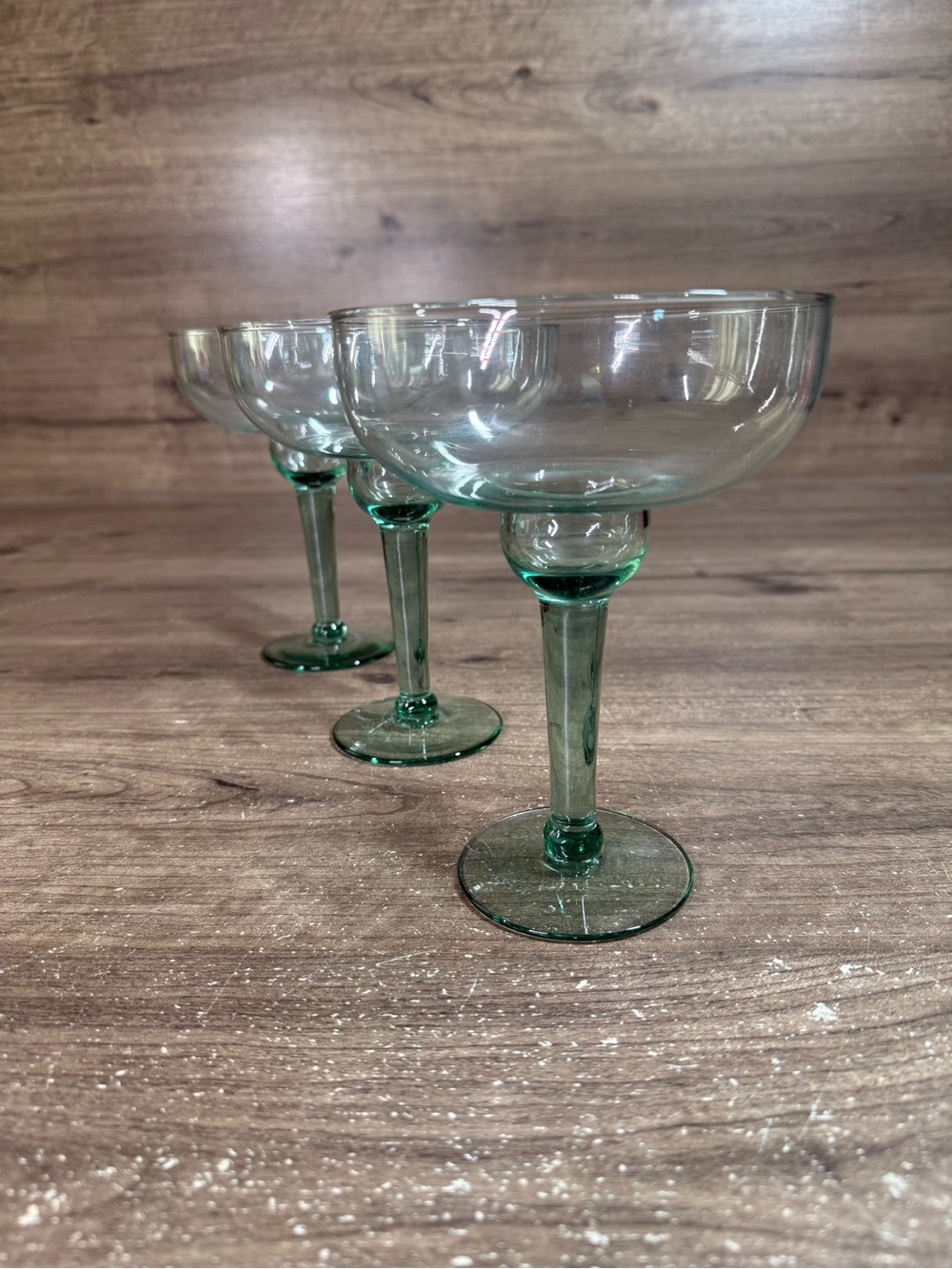 (3) Mexican Hand-Blown Glass Margarita Glass 7”